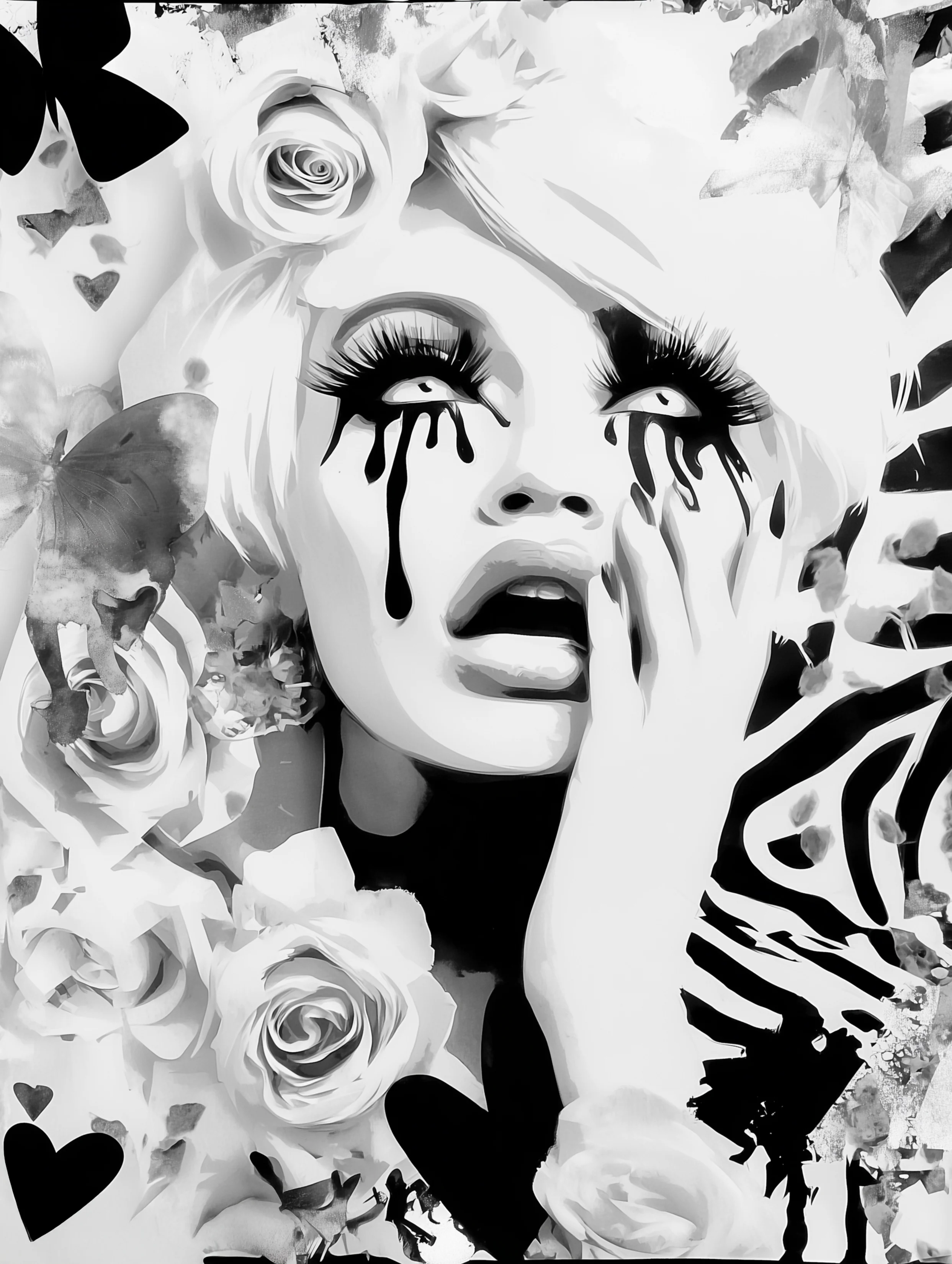 Free printable crying coloring page for adults featuring holding face crying woman